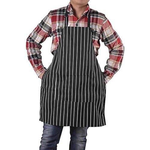 Retro Men Adjustable Half-length Adult Black Stripe Bib Apron With 2 Pockets Chef Waiter Apron For Hotel Restaurant Kitchen Cook