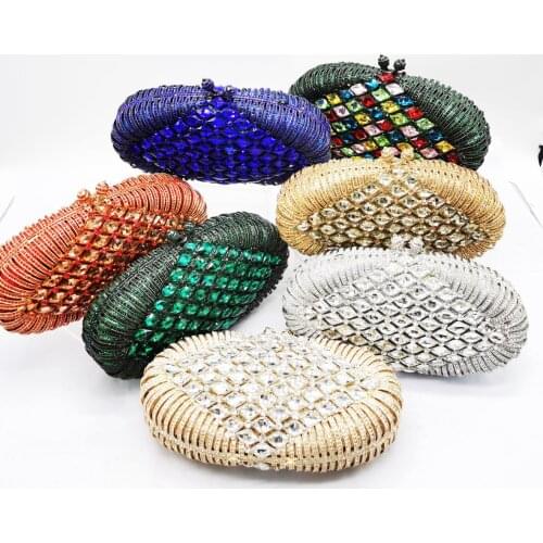 Luxury Rose Gold Champange Evening Bags Crystal Diamond Party Purse Prom Handbags Day Clutches SC994