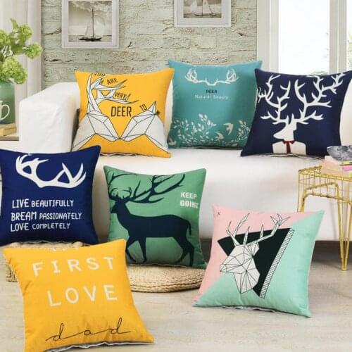 Nordic Geometric Pillow Cover Deer Linen Cushion Cover Home Decorative Throw Pillows sofa Pillow Covers
