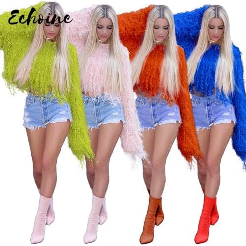 Echoine Women Sweater Pullover Knitted Tassel Tops Solid Color O Neck Long Sleeve Casual Street Plus Size XL Party Sweater Tops