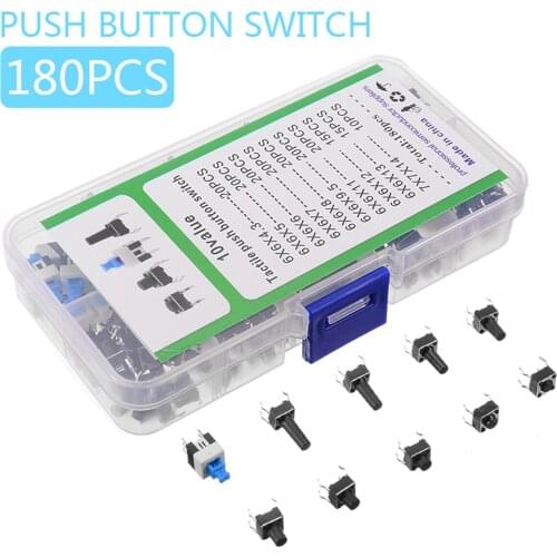 180pcs/set 10 Value Tactile Push Button Switch Micro Momentary Tact Assorted Kit Mini Push Button Switch for Audio Equipment