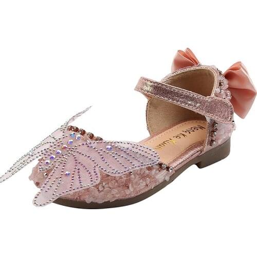 Girls Princess Shoes Fashion Rhinestone Bow Baby 2021 Summer New Flat Heel Kids Party Shoes Children Wedding Shoes
