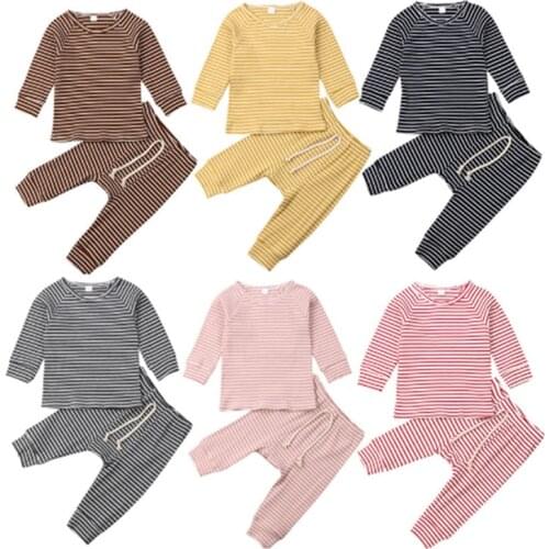 Baby Spring Autumn Clothing Infant Kids Baby Girls Boys Striped Cotton Clothes 2pcs Sets Pullover Tops Shirts Pants