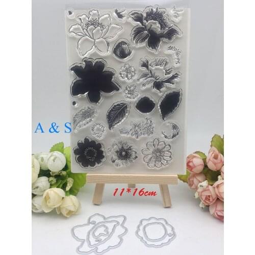 Z55 Flower Leaf Metal Cutting Dies Transparent Clear Stamp for Scrapbooking DIY Embossing Folder Template Crafts