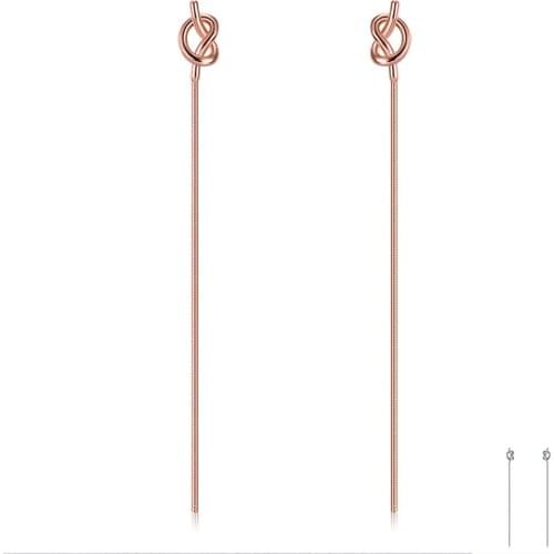 ZEMIOR Long Tassel Drop Earrings For Women 925 Sterling Silver Trendy Knot Rose Gold Color Earring Female Silver Jewelry Gift