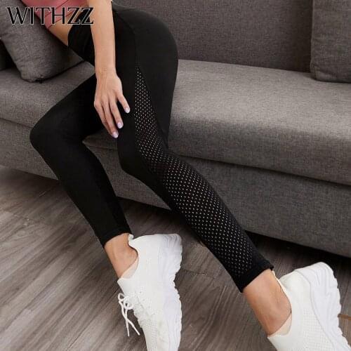 WITHZZ Female Mesh Hollow Trousers High Waist Hip Hips Running Sports Casual Women Trousers Leggings