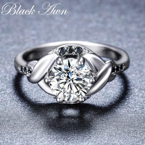 2020 New Simple 925 Sterling Silver Fine Jewelry Engagement Black Spinel Round Engagement Ring for Women Anillos Mujer G076