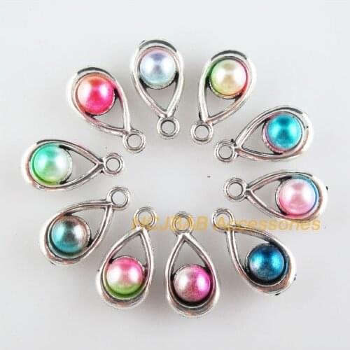 20 New Teardrop Charms Mixed Acrylic Waterdrop Pendants Tibetan Silver Tone 9x17.5mm