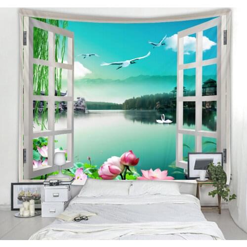 Nordic ins wind 3D window scenery decoration wall tapestry art deco blanket curtain tapestry hanging at home bedroom living room