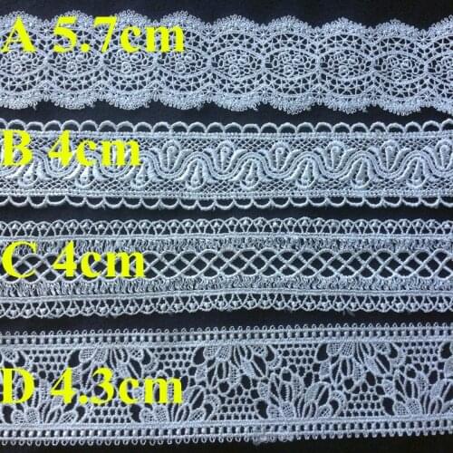 4cm/4.3cm/5.7cm top quality water soluble polyester yarn embroidery plain white flora lace trim,RS180116A