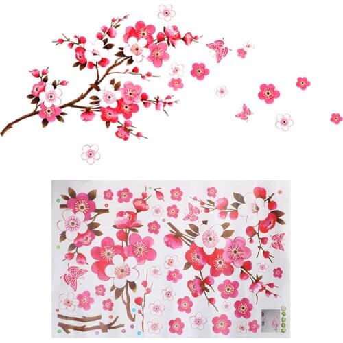 45*65cm Sakura Cherry Wall Stickers Butterflies Flowers Wallpaper for Kitchen Living Bedroom Bathroom Decals Mural Arts Poster