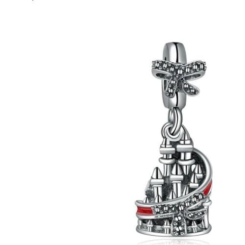 5PCS Genuine Lovely Red Enamel Cartoon Castle Charms Fit Original Silver Plated Snake Bracelets Necklaces For Women Bijoux Gift