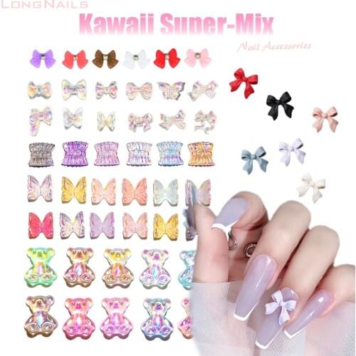 50/Bag Super Mix & Kawaii Nail Accessories 5-12cm Bowknot Kitty Pink Rabbit Dessert Starfish Resin Decors Nail Mix Decoration 3D