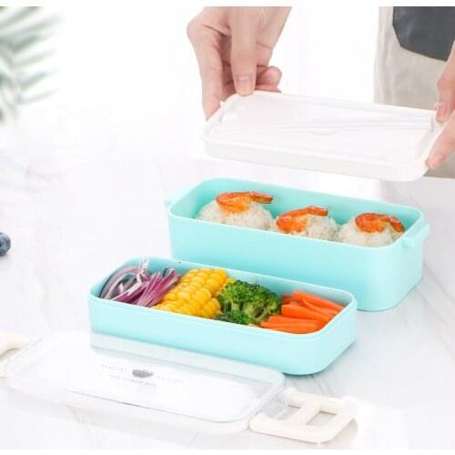 750ml Portable Healthy Material Lunch Box 2 Layer Bento Boxes Microwave Dinnerware Food Storage Container Foodbox