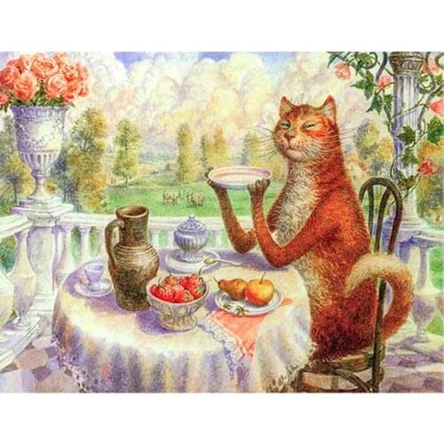 Diamond Painting Full Drill square/round Kitten Eating Mosaic DIY Diamond Painting Cross Stitch Embroidery Home Decor