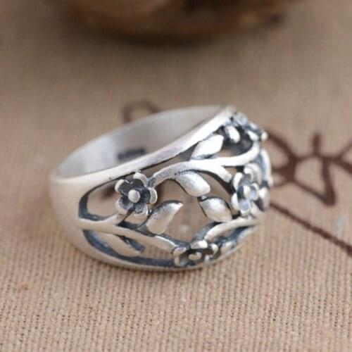 BOCAI jewelry real silver ring S990 silver Matt rich flower gift explosion process