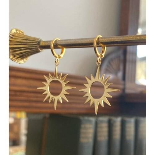 Large Gold Sun Huggie Hoop Earrings