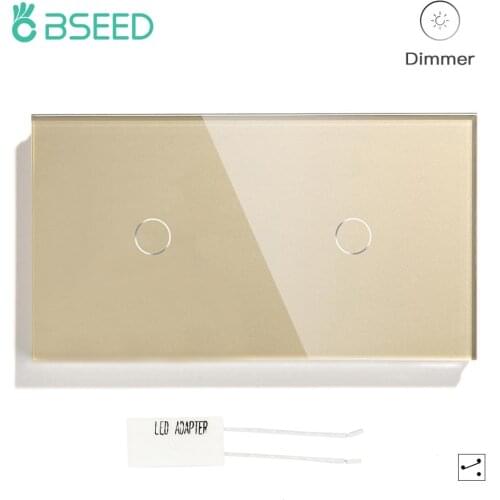 BSEED Wall Touch Switches LED Dimmer Switch 2Gang2Way Glass Panel Touch Dimmable Light Switch Blue Backlight 10A