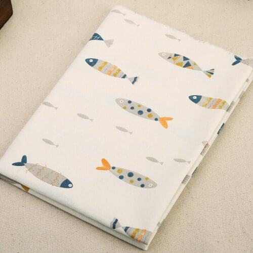 Buulqo upholstery printed fish cotton linen fabric by half meter DIY sewing home textile curtain cotton fabric