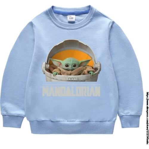 Childrens Mandalorian Baby Yoda long sleeve round collar sweater coat, boys girls recreational fleece comfortable autumn coat