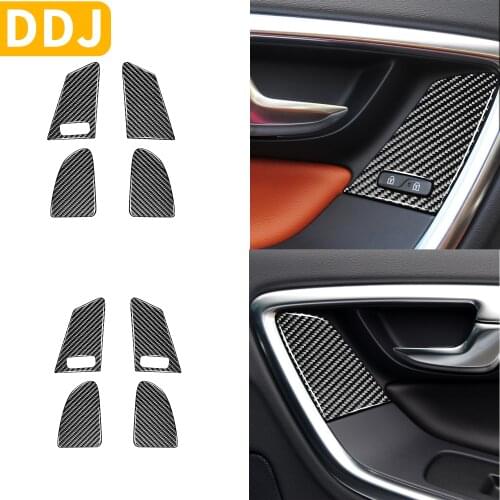 For Volvo S60 V60 XC60 2010-2018 Interior Door Lock Switch Panel Trim Cover Accessories Carbon Fiber Sticker Car Styling