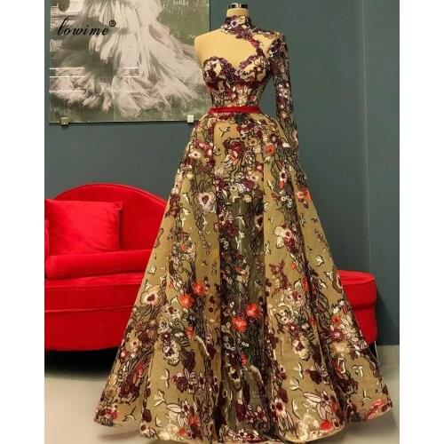 Dubai Gorgeous One Shoulder Evening Dresses Long Sleeve Celebrity Dresses Runaway Red Carpet Gowns For Women Muslim Prom Dresses