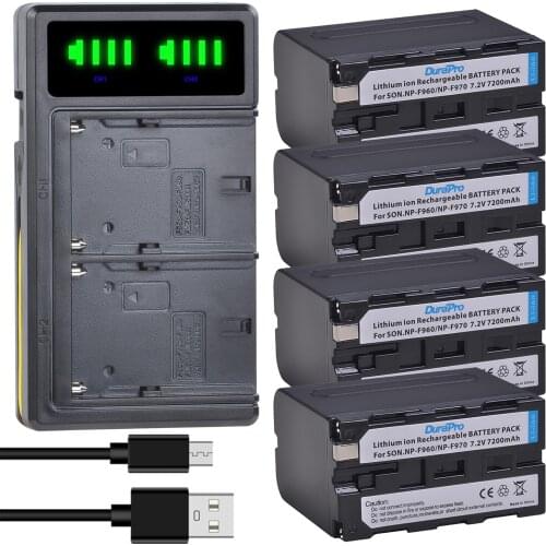4pc 7200mAh NP-F960 NP-F970 Digital Battery + USB Dual Charger for SONY NP F960 F970 F950 F330 F550 F570 F750 F770 MC1500C 190P