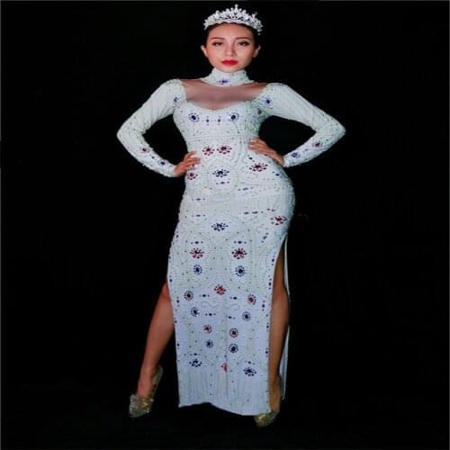 K35 Sexy ballroom dance costume stage wears long dresses dj singer performance outfit bar jumpsuit female bodysuit Rhinestone