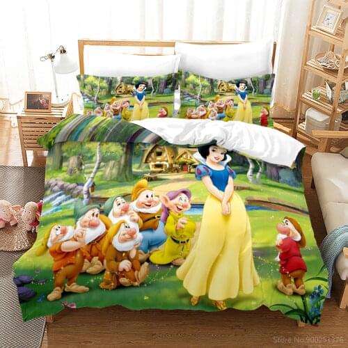 Snow White and The Seven Dwarfs Bedding Set Queen King Disney Princess Duvet Cover Set Bedclothes for Boys Girls Birthday Gift