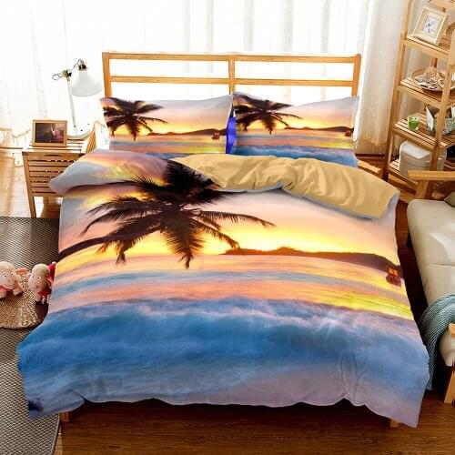 Bedclothes Wave Beach Luxury King Size Bedclothes Printed 3d Sunrise Duvet Cover Sets Bedding California King Bedding Sets Blue