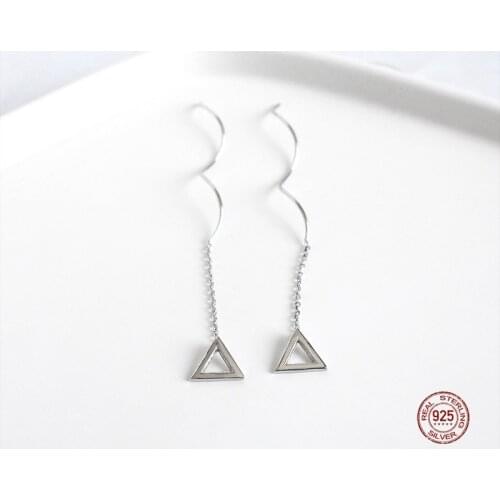 LKO Hollow Out Triangle 925 Sterling Silver Earrings Long Chain Tassels Earring For Women Wedding Party Jewelry Trend Ornaments