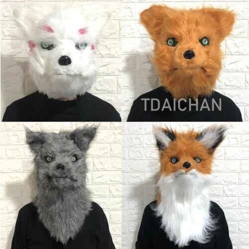 Fox Mask Simulation Seal Plush Full Face Hood 3D World Demon Wolf Mouth Movable Cute Funny Fursuit Outfits Carnival Halloween