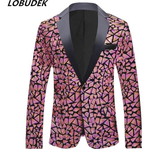 Evening Party Male Singer Host Suit Jacket Glitter Laser Sequins Formal Coat Slim Fit Blazers Bar Nightclub Shiny Stage Costume