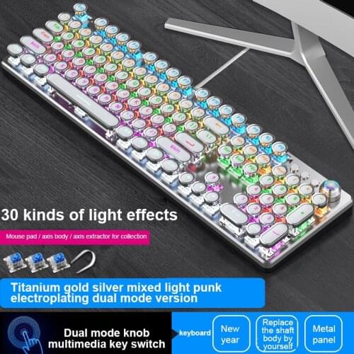 New Gaming Mechanical Keyboard Punk Round Retro Keycap 104 Keys Backlit USB Wired Keyboard Computer Game Keyboard For PC Laptop