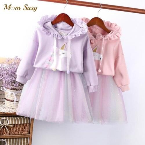 2020 New Baby Girl Unicorn Clothes Set Cotton Hoodie+Tutu Sequins Skirt 2PCS Toddler Girl Princess Clothes Suit 2-10Y
