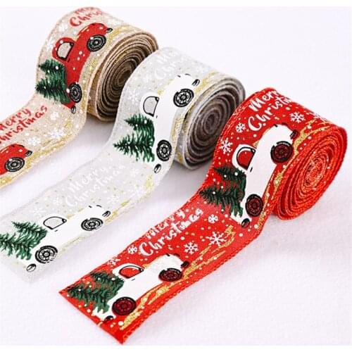 New Creative Christmas Decorations Color Car Print Ribbon Christmas Tree Decoration Ribbon Color Bar