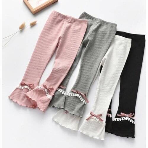 New Spring Summer Baby Girls Pants Kids Lace Bow Flare Pants Toddler Children Cotton Trousers Lovely Girl Leggings Clothes