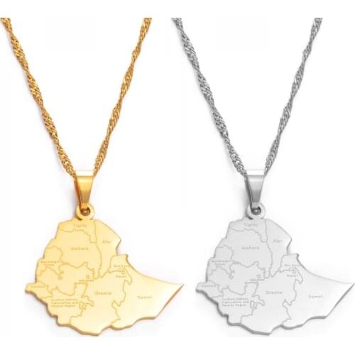 Anniyo Ethiopia Map Cities Pendant Necklaces for Women Men Gold Color Ethiopian Maps Jewelry Gift #155821
