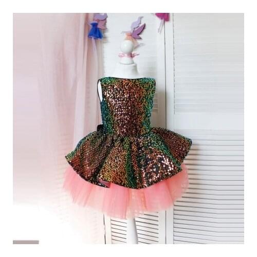 Glitter Girls Tutu Dresses Backless With Bog Bow Sequins Tulle Short Mini Length Kids Birthday Gowns For Photo Shoot
