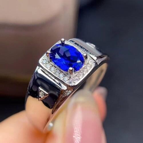 Simple Stylish Personality Real Aad Natural Sapphire Rings 925 Sterling Silver Fine Jewelry