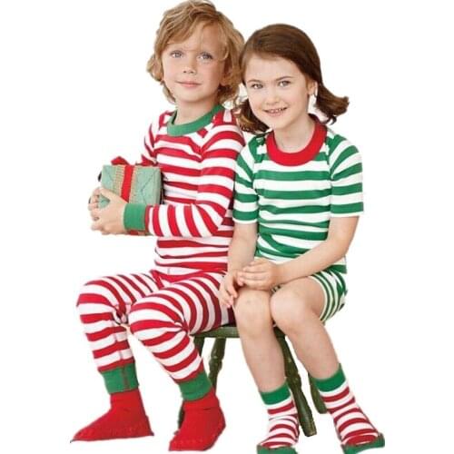 Christmas Pajamas Children Clothing Set 1-7 Years Cotton Full Sleeve boys sleepwear Striped Girls Pyjamas Kids Clothes