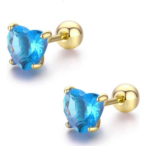 Cute Peach Heart Cut CZ Stone Screw Back Stud Earrings For Women Baby Kids Girls Gold Color Piercing Jewelry Oorbellen Aros