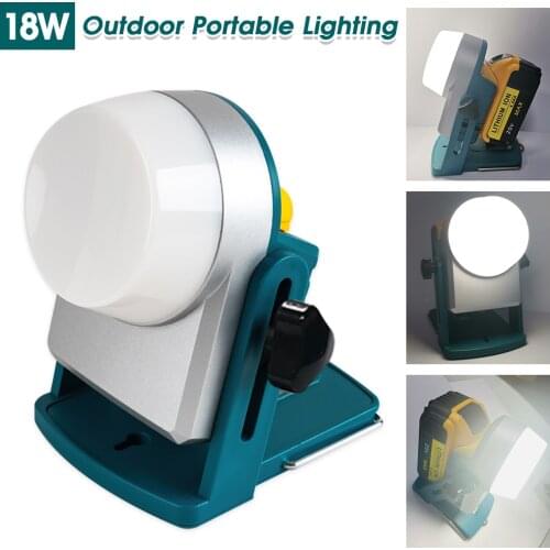 18W LED Work Light Portable Outdoor Flood Lamp Camping Light Flashlight Lantern for Makita Milwaukee DeWalt Bosch 18V Battery