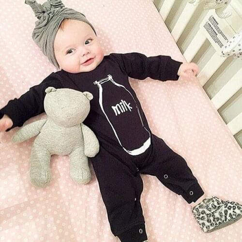 New autumn black cotton baby boy clothes long sleeve milk printed baby rompers newborn jumpsuit infant clothing