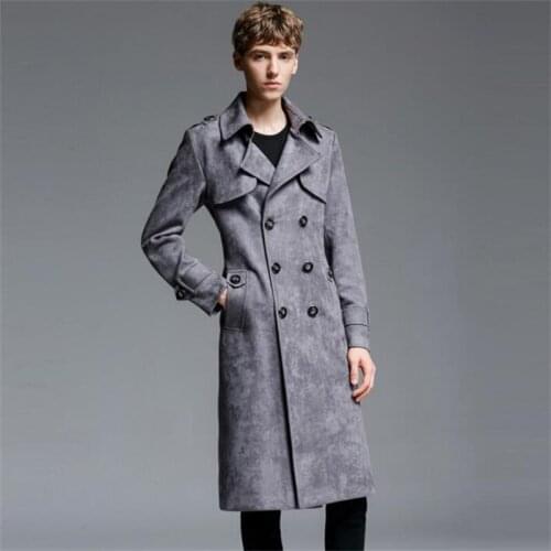 Mens trench coats man extra long deerskin coat men double-breasted clothes overcoat long sleeve 2020 spring autumn new designer