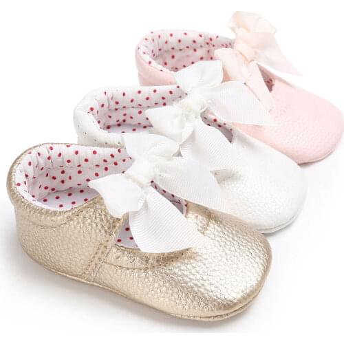 Newborn Baby Shoes Boy Girl PU Bowknot Princess Leather Shoes Toddler Slip Into Prewalkers First Walkers Shoes 0-18M