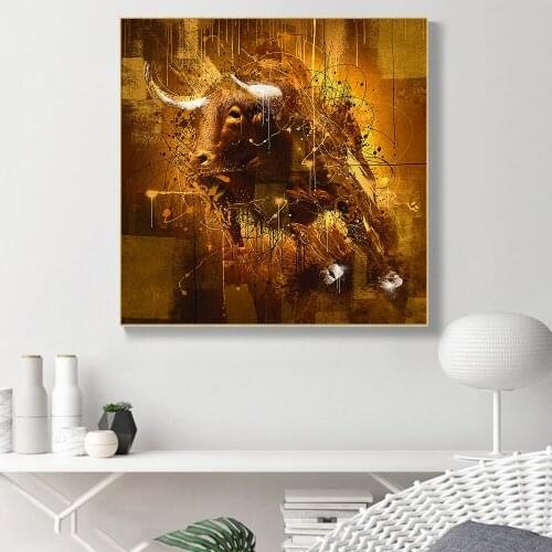 Fashion Street Graffiti Wall Art Posters Golden Animal Cattle and Lion Prints Living Room Corridor Canvas Painting Decor Picture