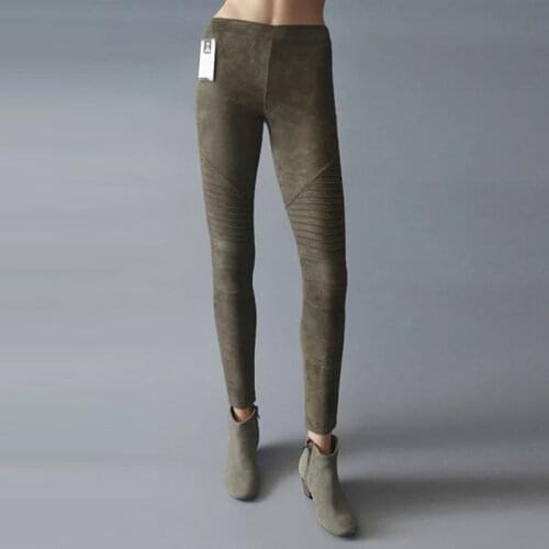 Suede Elastic Waist Push Up Pants Women Casual Skinny Pencil Pants Tight Elasticity Trousers Pantalon Femme