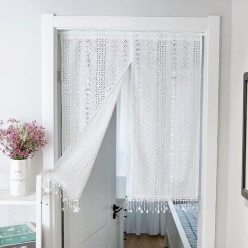 100% Cotton Curtains Door Curtain home decor Cortina Crochet Lace Curtain With tassel White Kitchen Curtain Blinds decorative