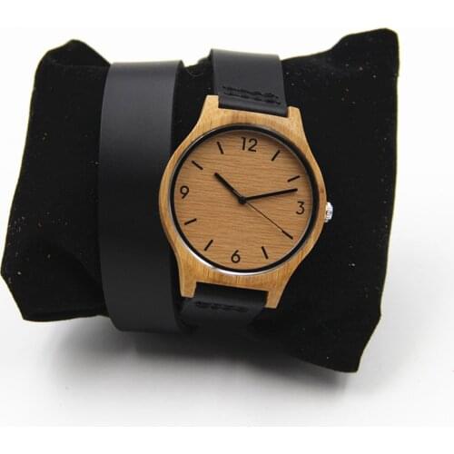 100% Natural Retro Bamboo Wooden Watch For Womens Gift With Long Genuine Leather Straps Round Janpen Quartz Movement